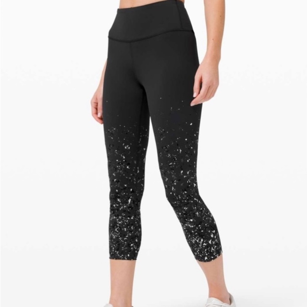 lululemon athletica Black Capri Leggings with Silver Speckle Detail